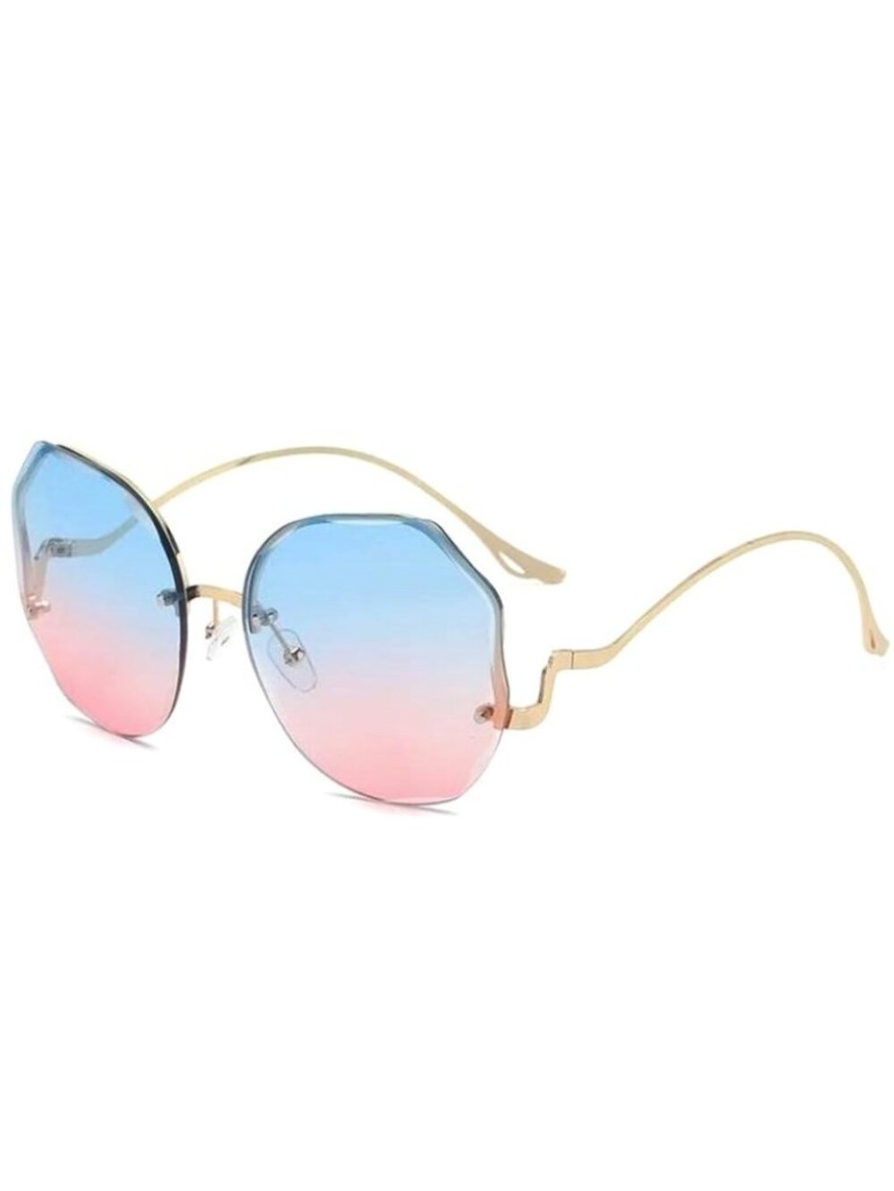 Blue & Pink Gradient Oversized Octagonal Sunglasses With Gold Frame